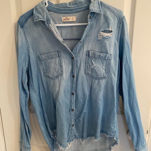 Hollister Tops - Hollister Distressed Denim Button Down Size Small